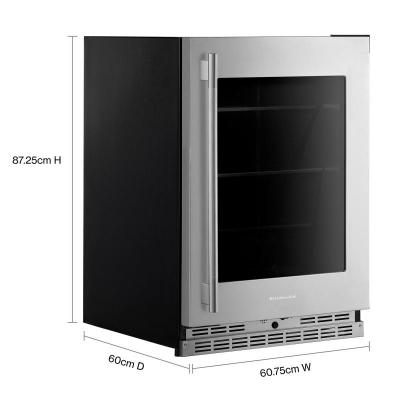 24" KitchenAid Undercounter Refrigerator with Glass Door and Shelves with Metallic Accents - KURR524SPS