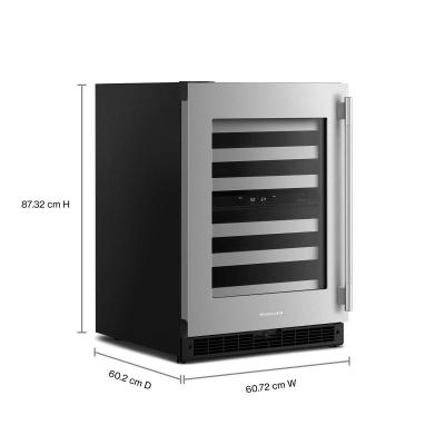 24" KitchenAid Undercounter Wine Cellar with Full-Extension Metal-Front Racks - KUWL324SSB