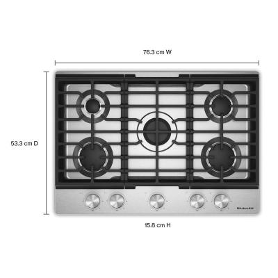 30" KitchenAid Gas-on-Metal Cooktop with 5 Versatile Burners - KCGK330SSS