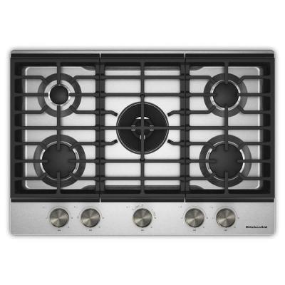 30" KitchenAid Gas-on-Metal Cooktop with an Integrated Wok Grate - KCGK730SSS