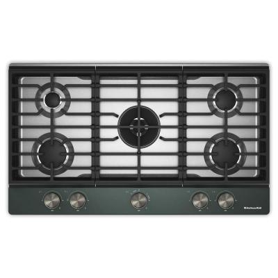 36" Kitchenaid Gas-on-Metal Cooktop with an Integrated Wok Grate - KCGK736SJP