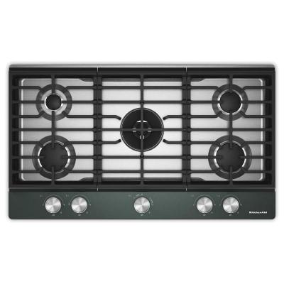 36" Kitchenaid Gas-on-Metal Cooktop with an Integrated Wok Grate - KCGK736SJP