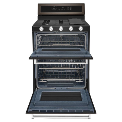 30" KitchenAid 6 Cu. Ft. Double Oven Convection Gas Range With 5 Burner - KFGD500EBS