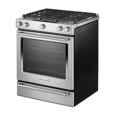 30" KitchenAid 6.5 Cu. Ft. 5 Burner Front Control Gas Convection Range With Baking Drawer - KSGB900ESS